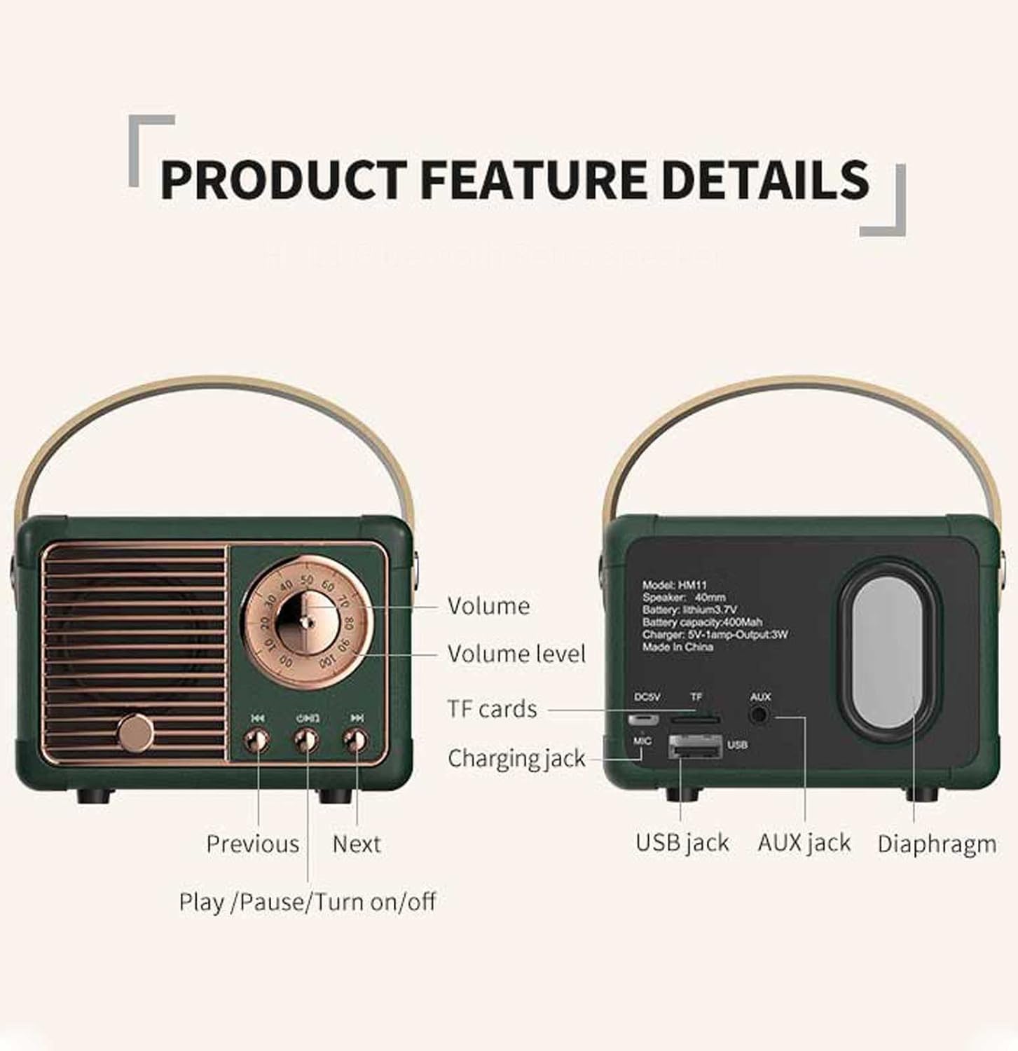 Haut-parleur Bluetooth Vintage | Son Hi-Fi et Design Élégant
