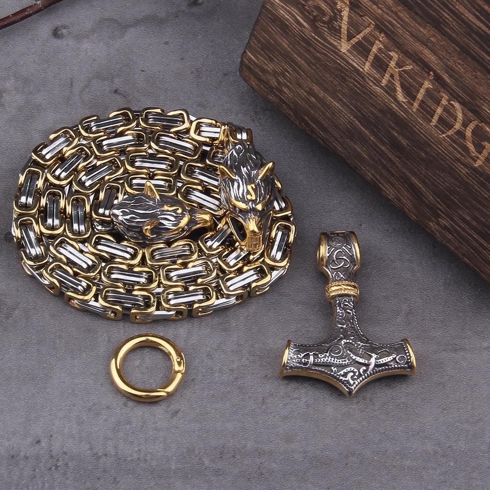 Collier Viking à Tête de Loup | Pendentif Mjolnir en Acier Inoxydable