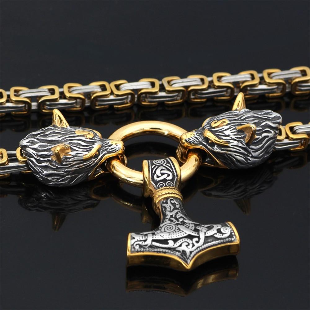 Collier Viking à Tête de Loup | Pendentif Mjolnir en Acier Inoxydable
