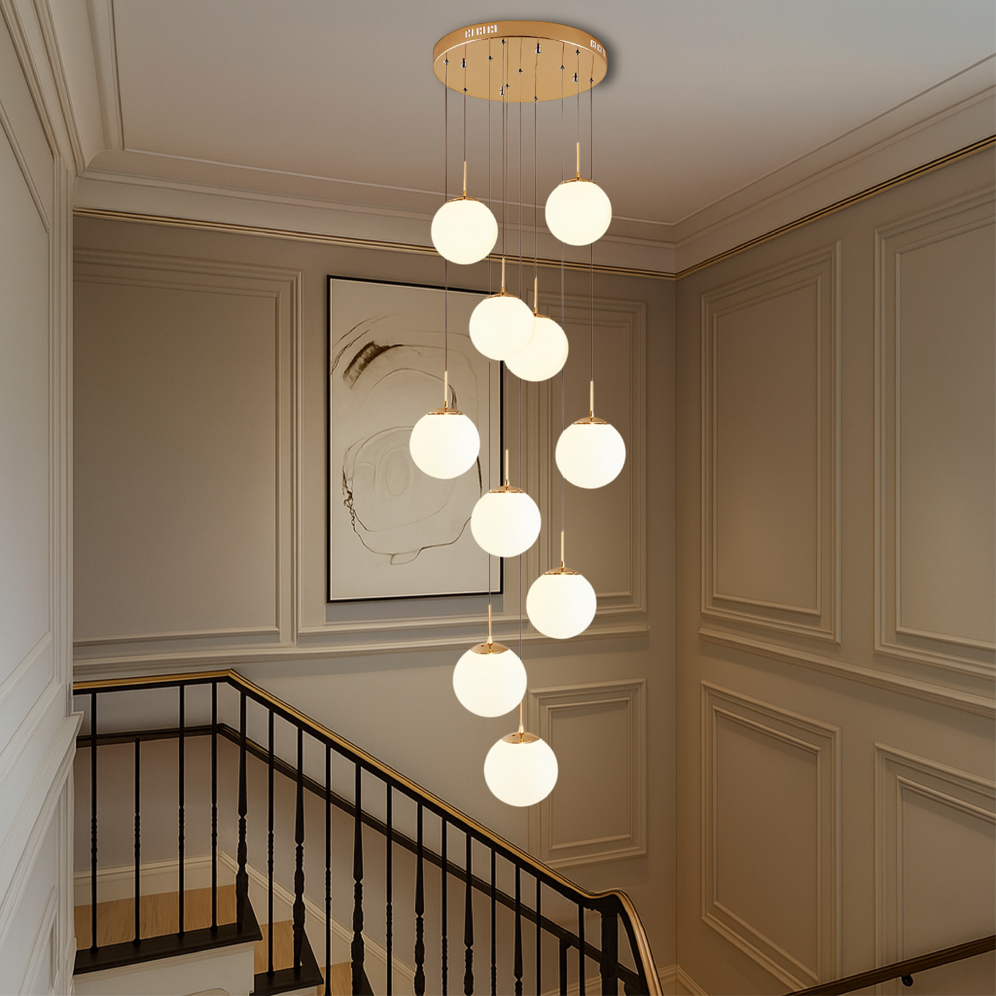 Lustre d'Escalier Scandinave | Élégance Contemporaine et Lumière Douce
