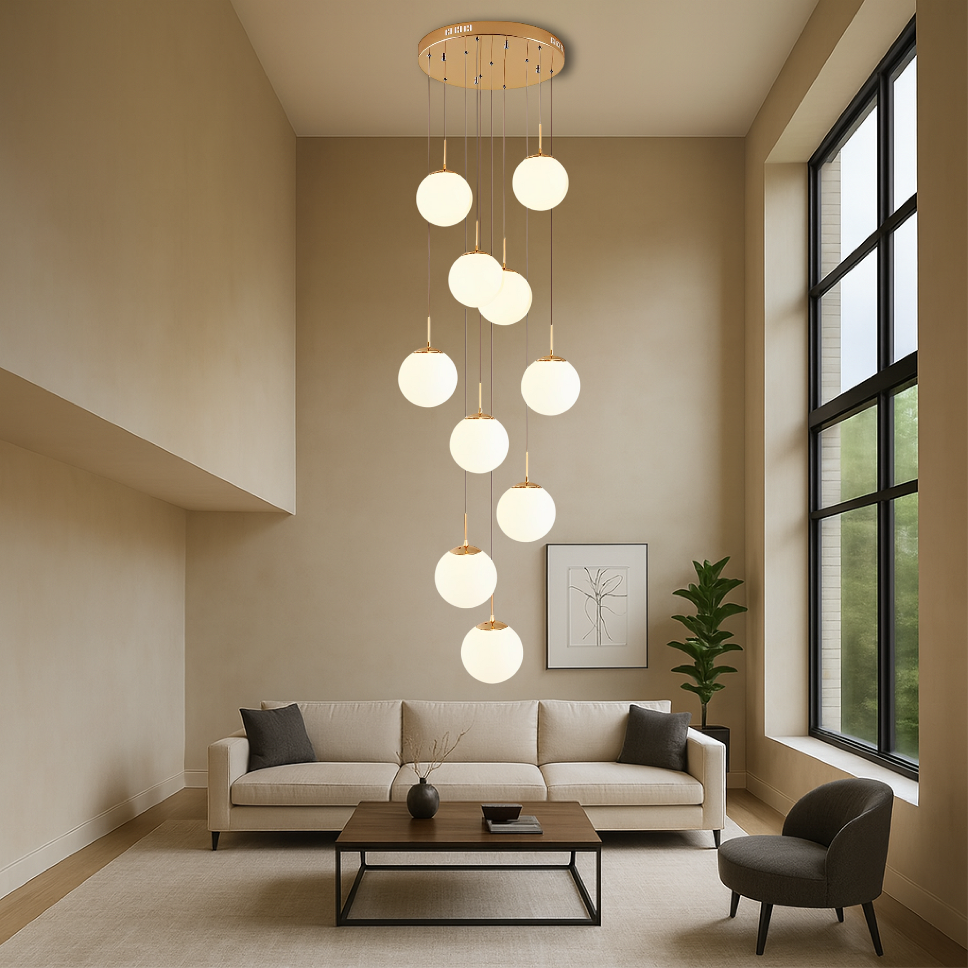 Lustre d'Escalier Scandinave | Élégance Contemporaine et Lumière Douce