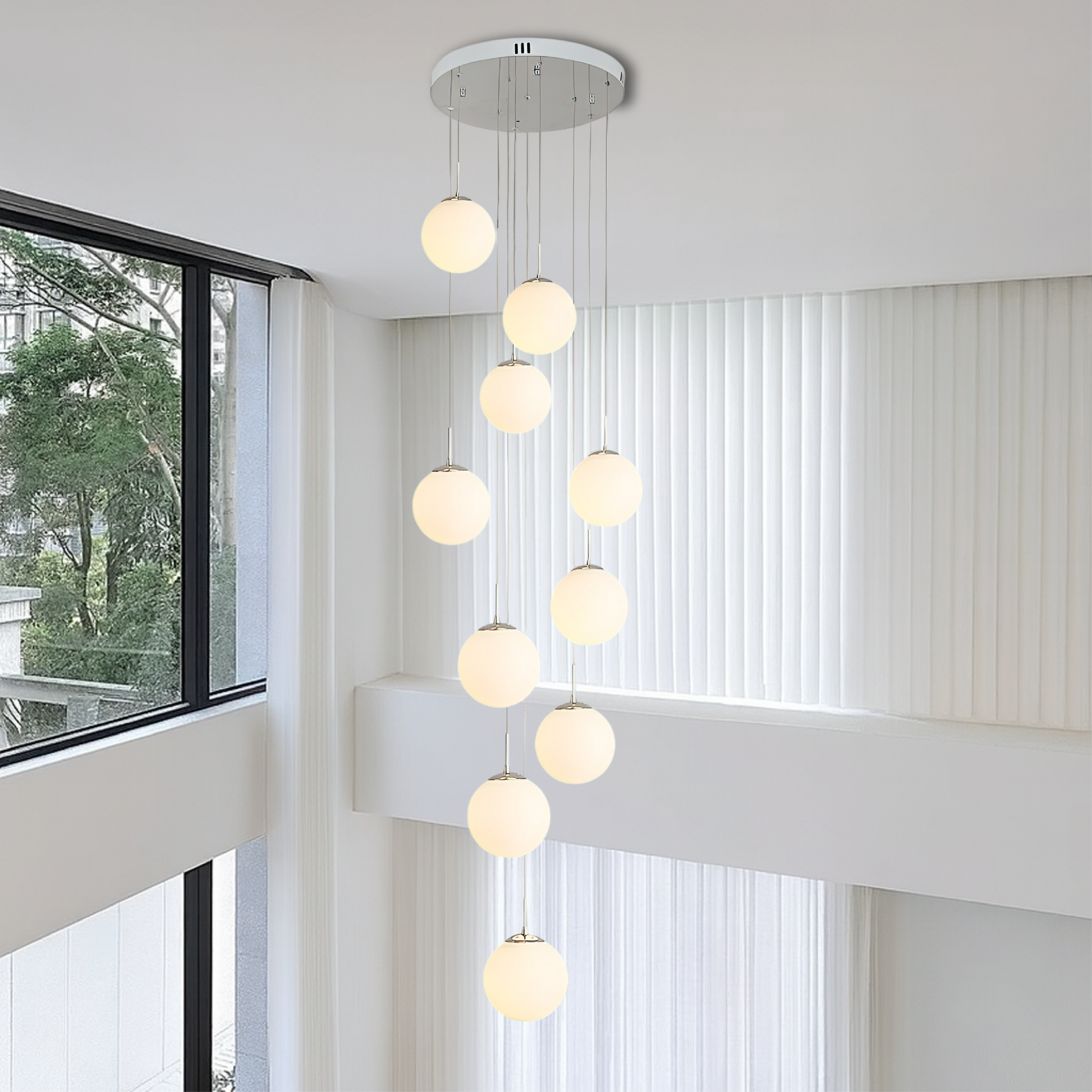 Lustre d'Escalier Scandinave | Élégance Contemporaine et Lumière Douce