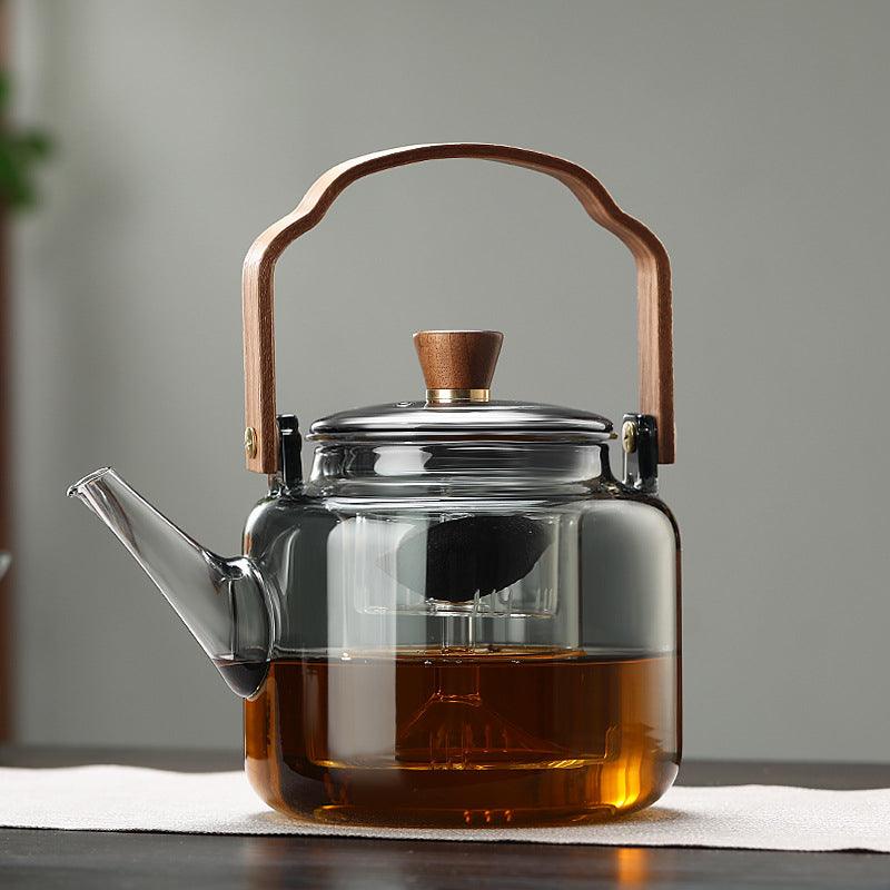 Théière en Verre et Bois | Élégante et Pratique pour Déguster du Thé