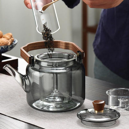 Théière en Verre et Bois | Élégante et Pratique pour Déguster du Thé
