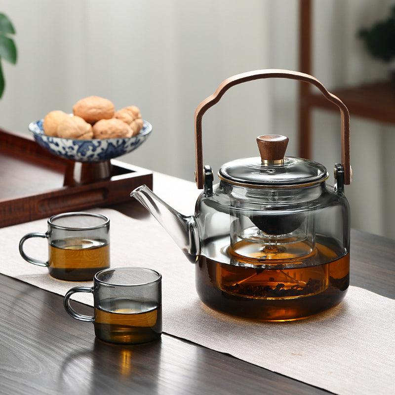 Théière en Verre et Bois | Élégante et Pratique pour Déguster du Thé