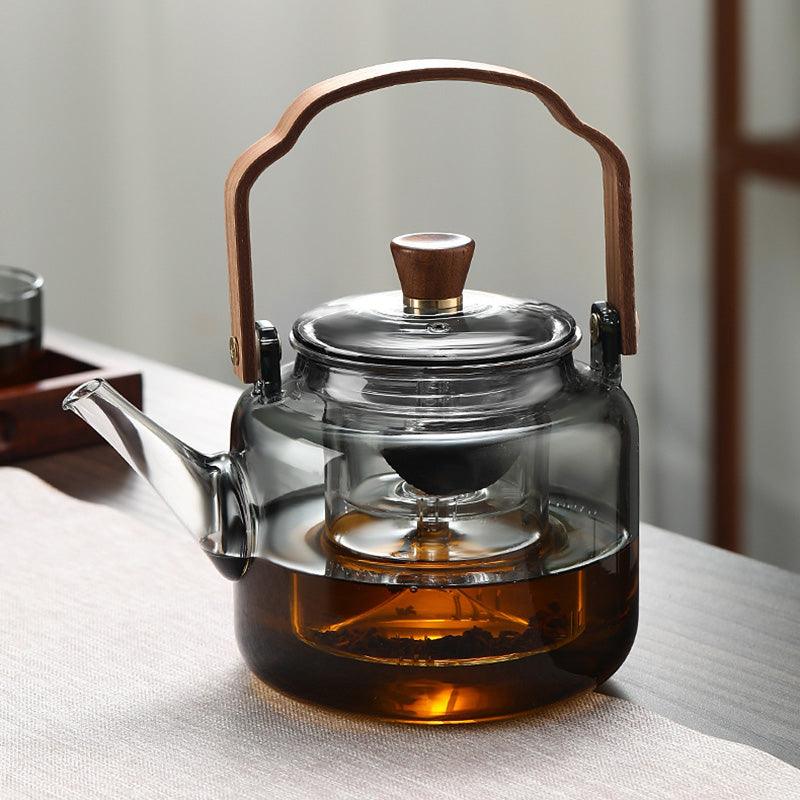 Théière en Verre et Bois | Élégante et Pratique pour Déguster du Thé