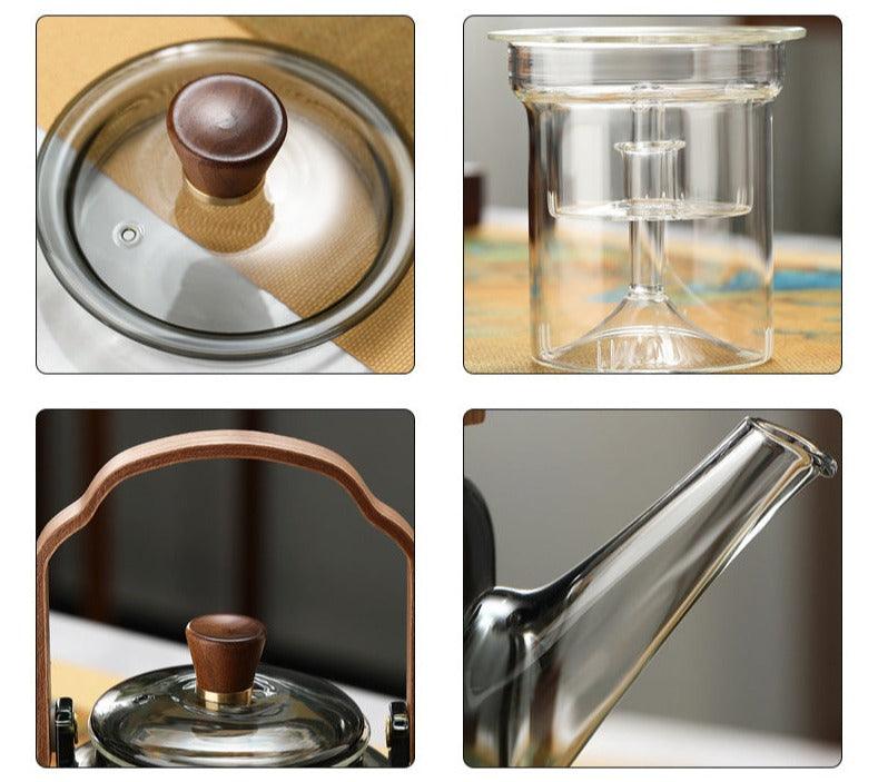 Théière en Verre et Bois | Élégante et Pratique pour Déguster du Thé