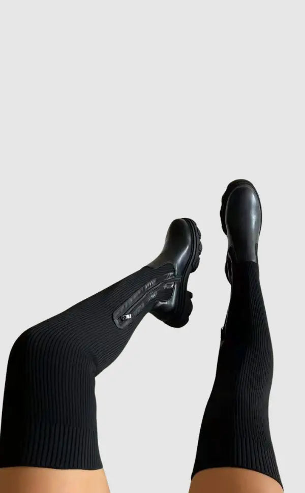 Bottes Montantes en Tricot Élastique | Confort et Élégance au Quotidien