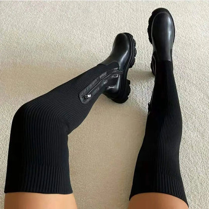 Bottes Montantes en Tricot Élastique | Confort et Élégance au Quotidien