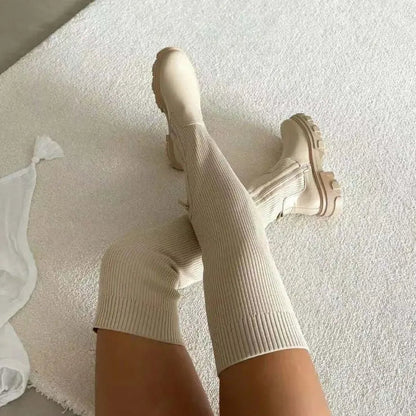 Bottes Montantes en Tricot Élastique | Confort et Élégance au Quotidien