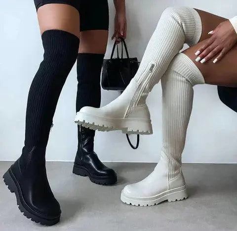 Bottes Montantes en Tricot Élastique | Confort et Élégance au Quotidien