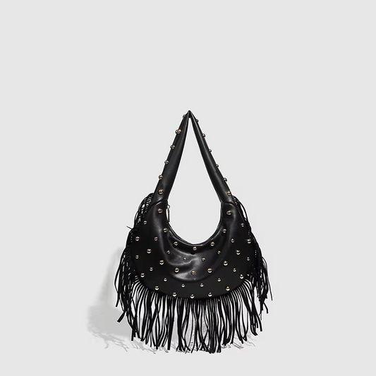 Sac à Main en Suède pour Femmes | Design Croissant avec Franges Rétro