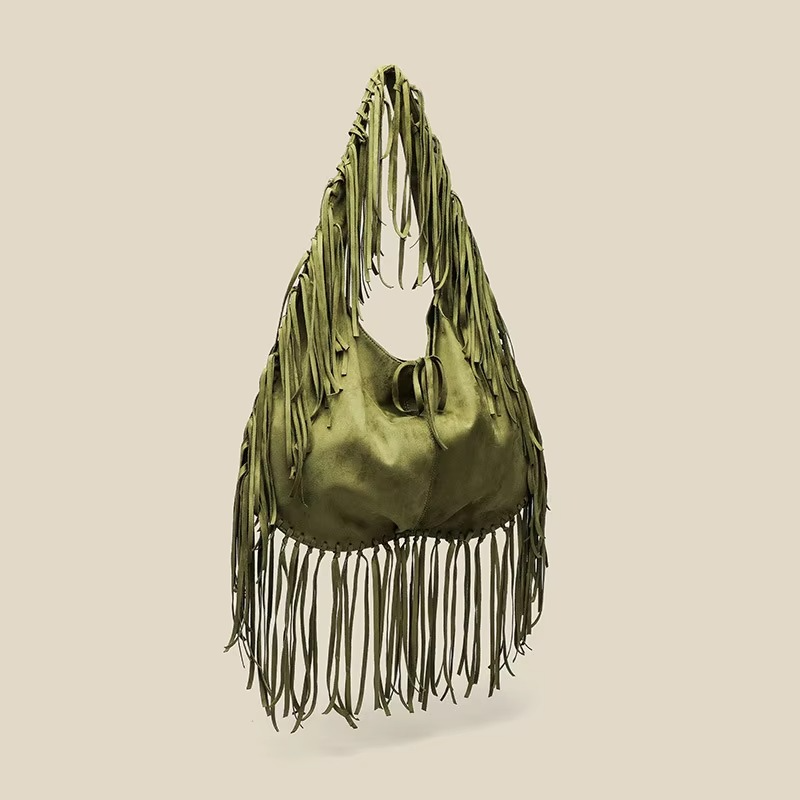 Sac à Main en Suède pour Femmes | Design Croissant avec Franges Rétro
