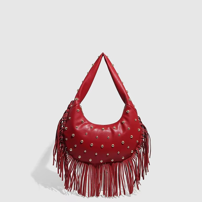 Sac à Main en Suède pour Femmes | Design Croissant avec Franges Rétro