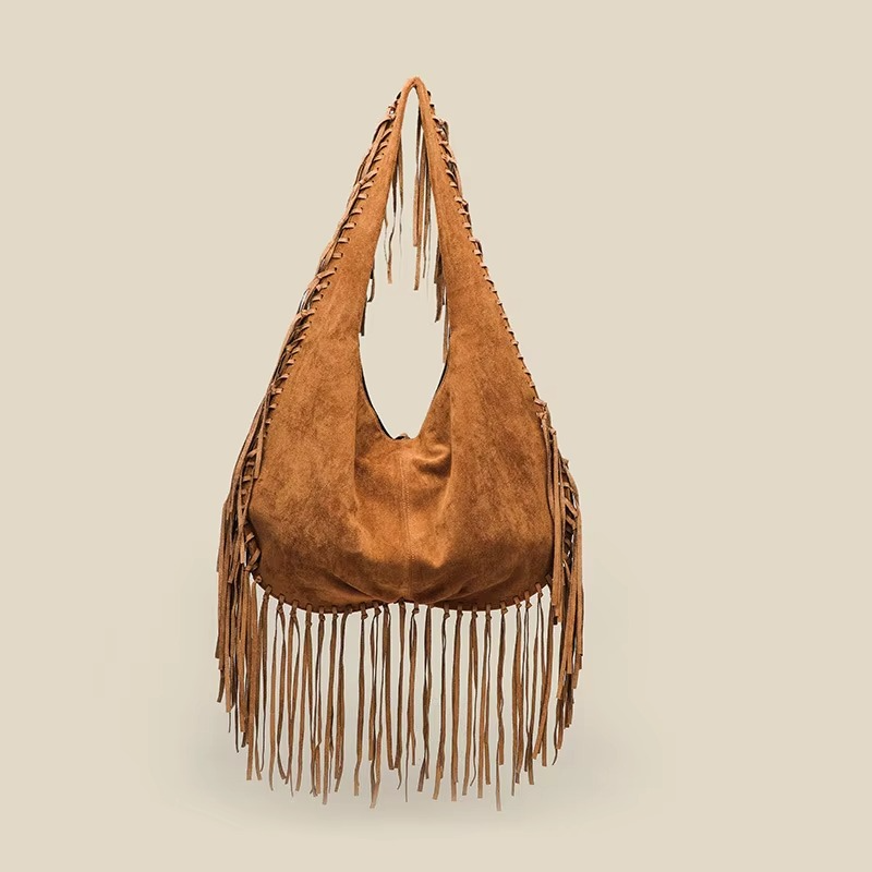 Sac à Main en Suède pour Femmes | Design Croissant avec Franges Rétro