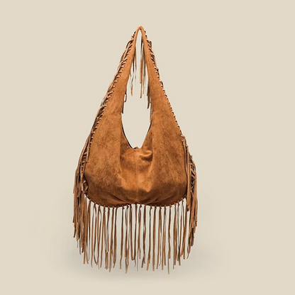 Sac à Main en Suède pour Femmes | Design Croissant avec Franges Rétro