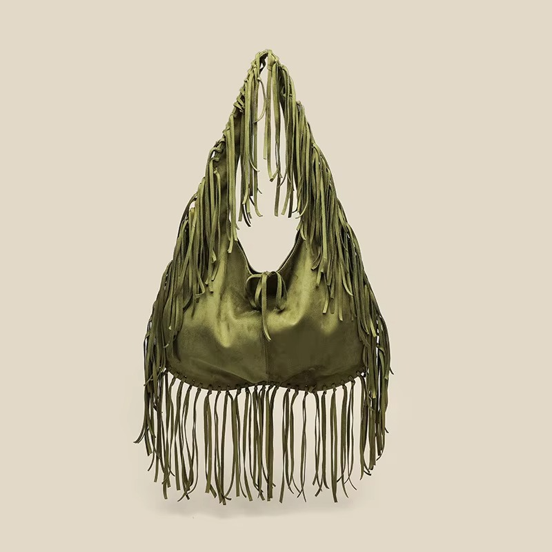 Sac à Main en Suède pour Femmes | Design Croissant avec Franges Rétro