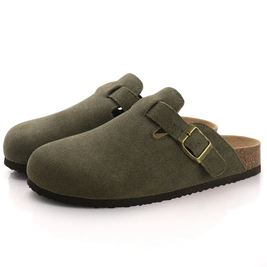 Mules en Suède Vert Armée pour Femmes | Confort Élégant avec Soutien de Voûte