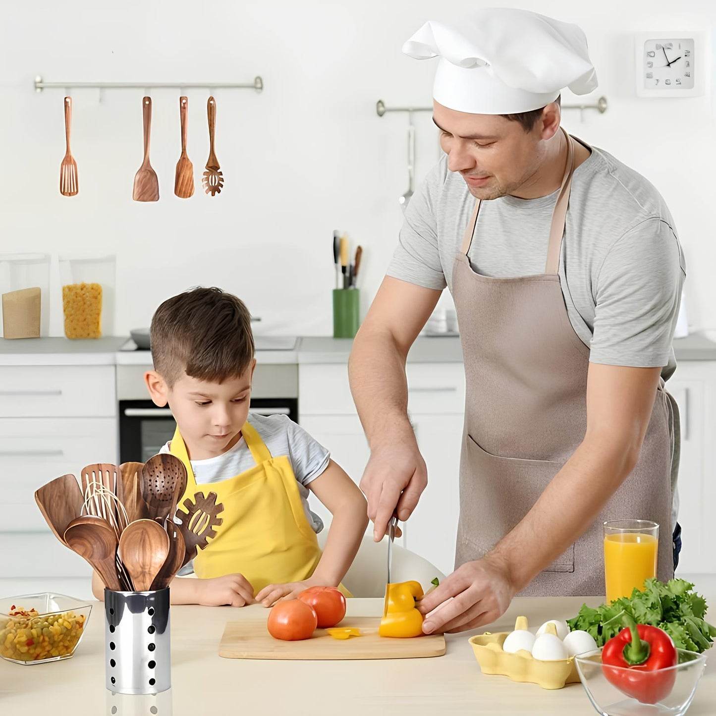 Ustensiles de Cuisine en Teck | Ensemble Élégant de 11 Pièces