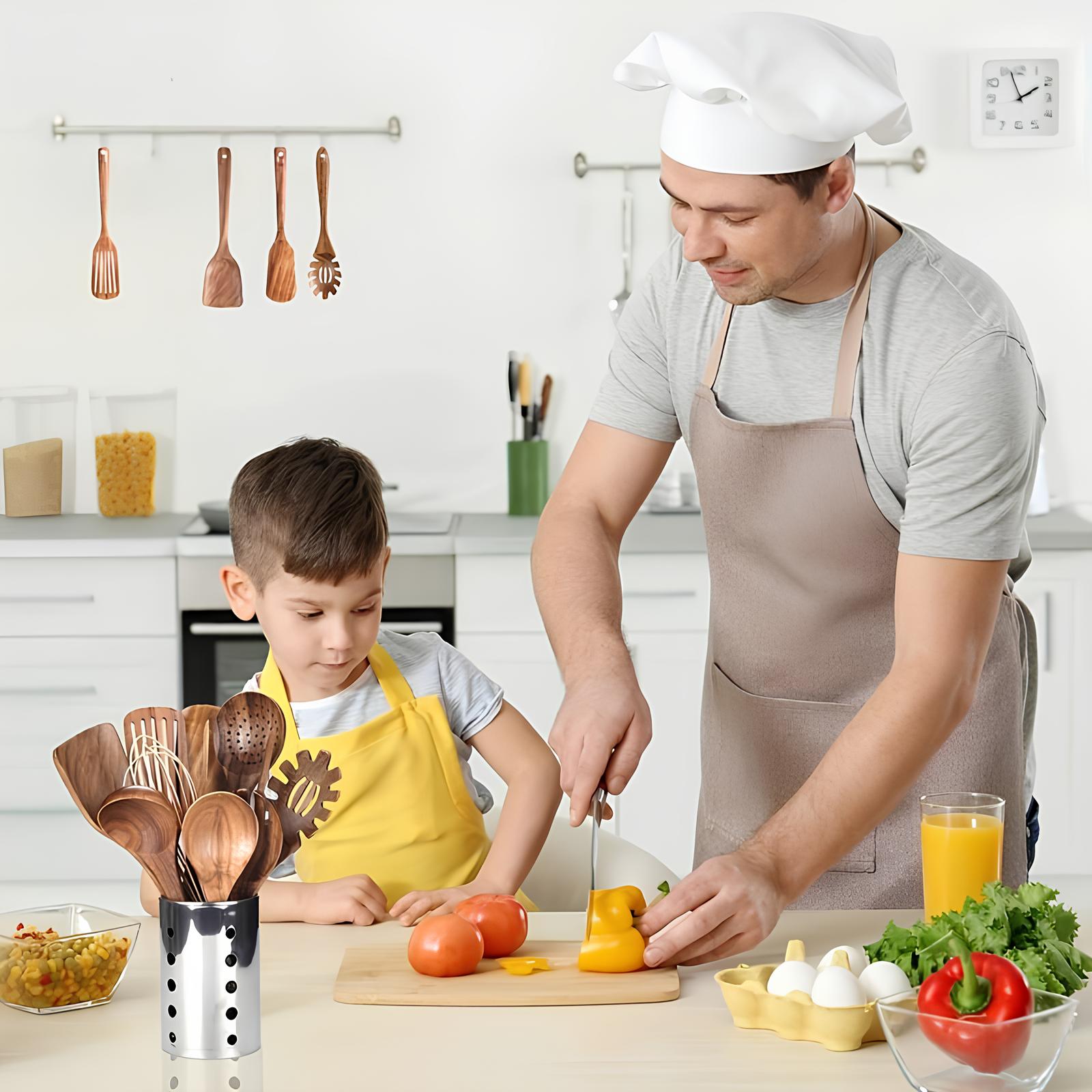 Ustensiles de Cuisine en Teck | Ensemble Élégant de 11 Pièces