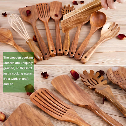 Ustensiles de Cuisine en Teck | Ensemble Élégant de 11 Pièces
