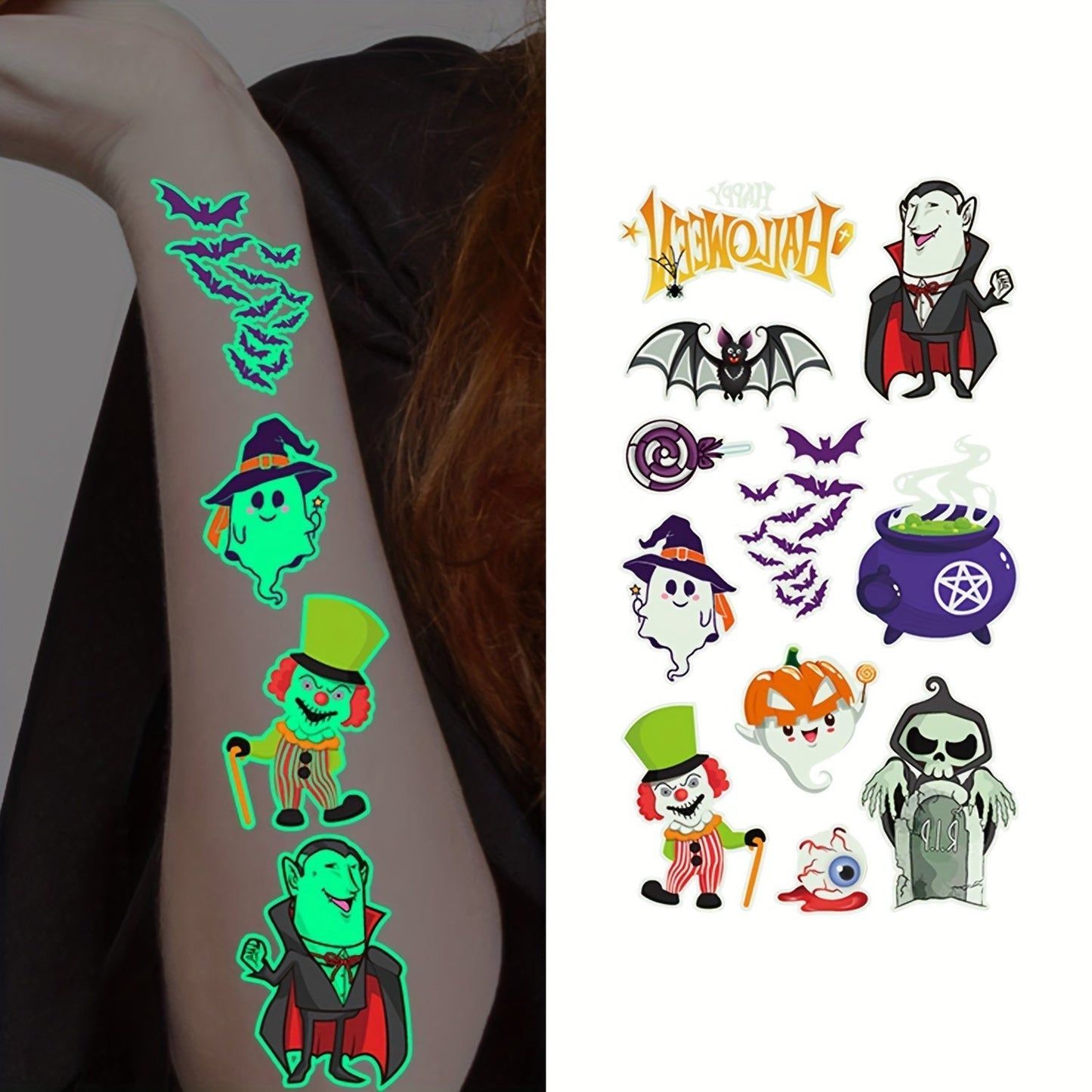 Tatouages Temporaires Halloween Lumineux | Designs Amusants et Sûrs pour Enfants
