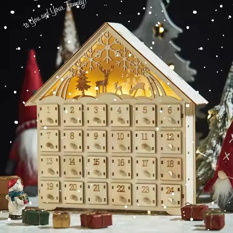 Calendrier de l'Avent en Bois | Compte à Rebours Éclairé jusqu'à Noël