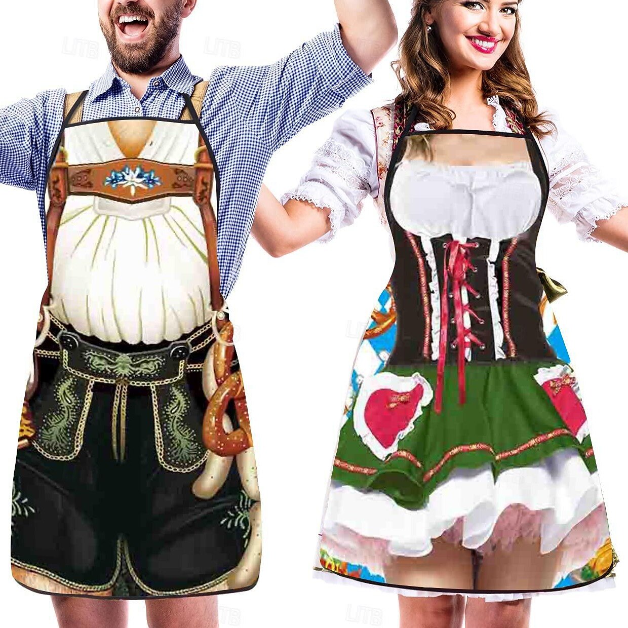 Tabliers Traditionnels Oktoberfest pour Couples | Designs Amusants de Dirndl et Lederhosen