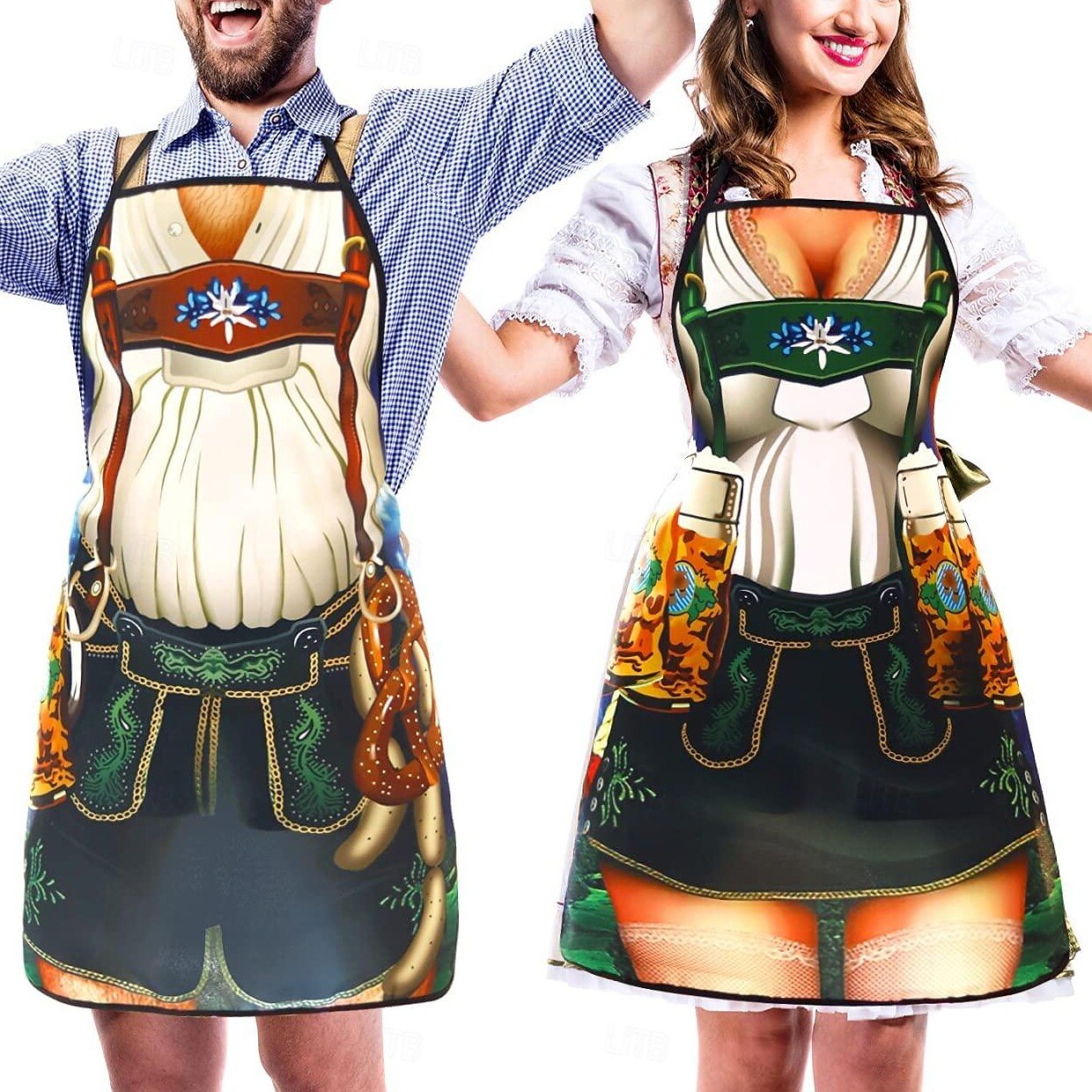 Tabliers Traditionnels Oktoberfest pour Couples | Designs Amusants de Dirndl et Lederhosen