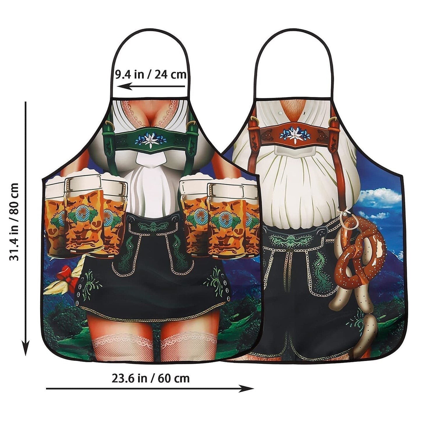 Tabliers Traditionnels Oktoberfest pour Couples | Designs Amusants de Dirndl et Lederhosen