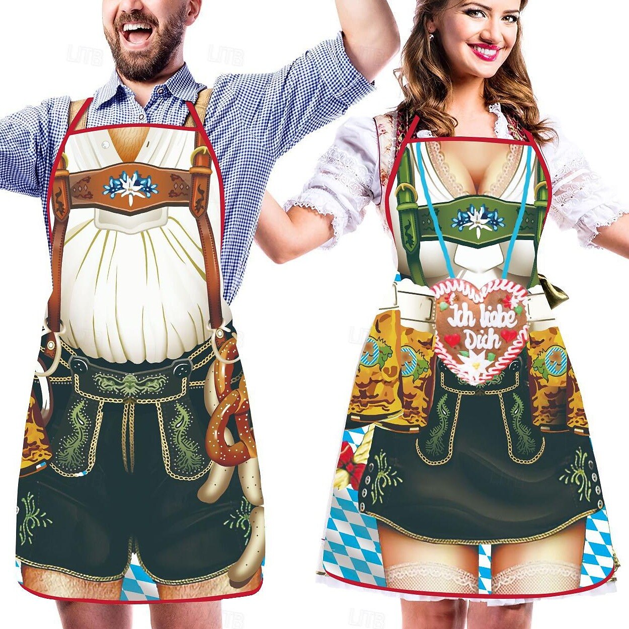 Tabliers Traditionnels Oktoberfest pour Couples | Designs Amusants de Dirndl et Lederhosen