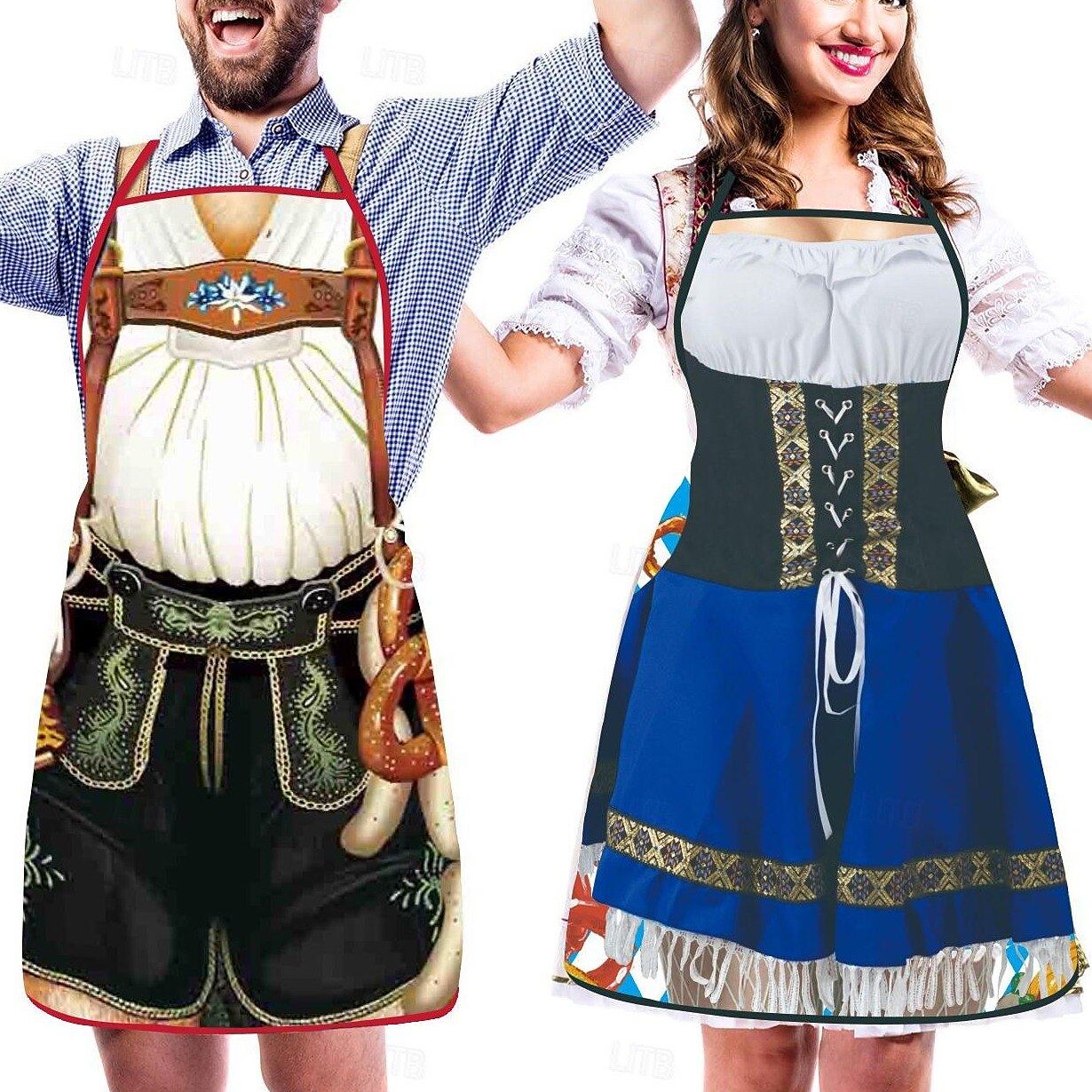 Tabliers Traditionnels Oktoberfest pour Couples | Designs Amusants de Dirndl et Lederhosen