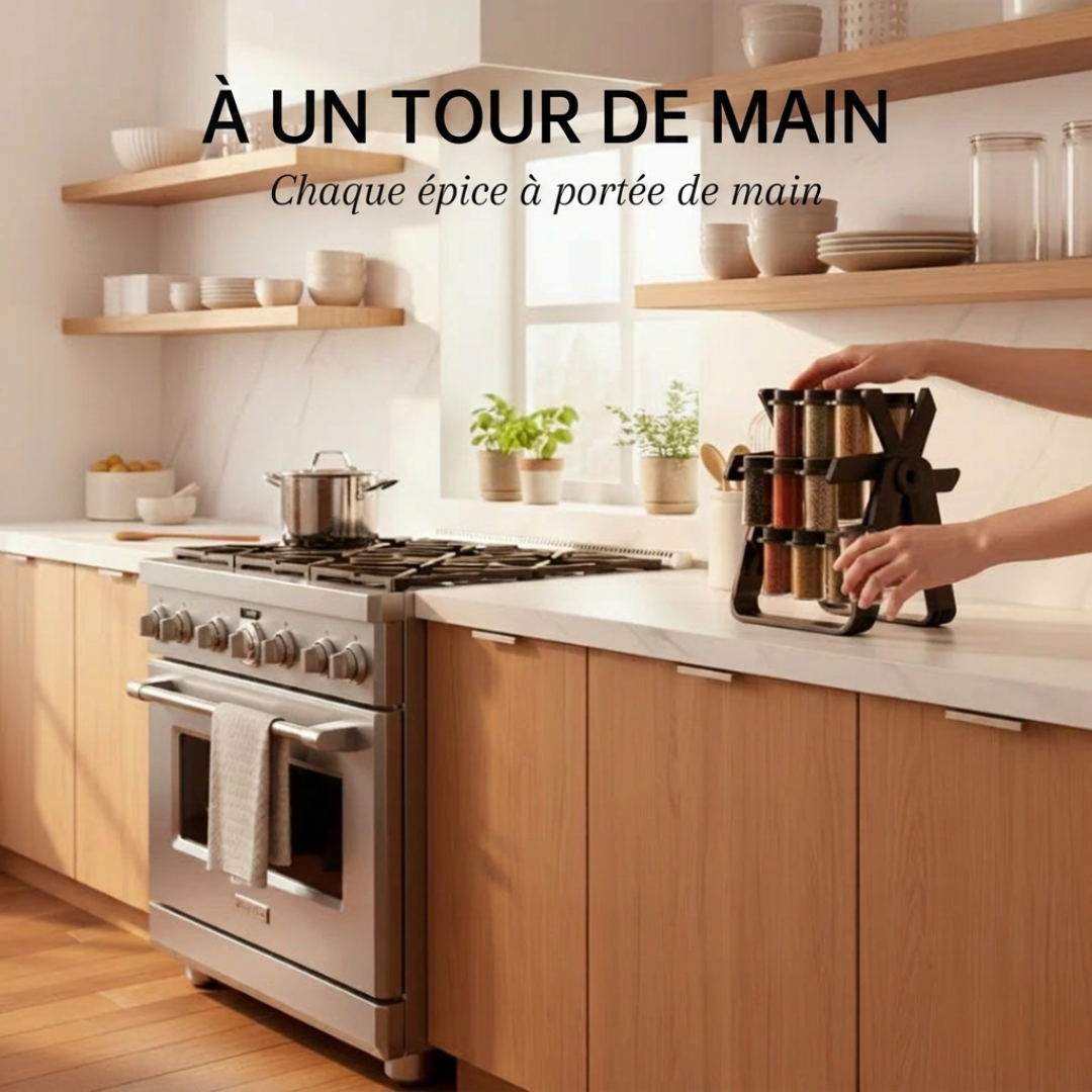 Dernier Jour -50% | SpiceGo™ Étagère à épices rotative avec 18 bocaux en verre
