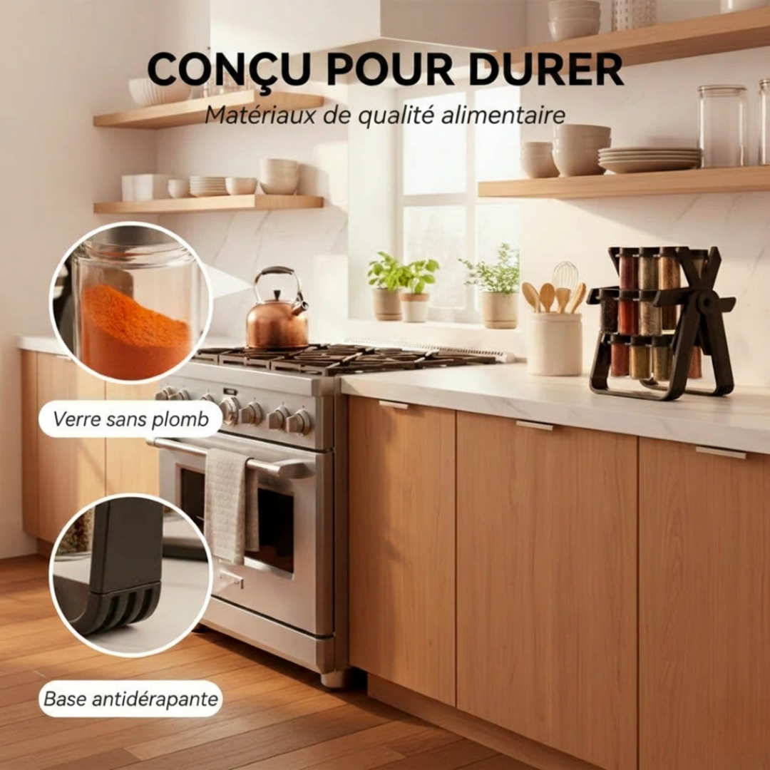 Dernier Jour -50% | SpiceGo™ Étagère à épices rotative avec 18 bocaux en verre