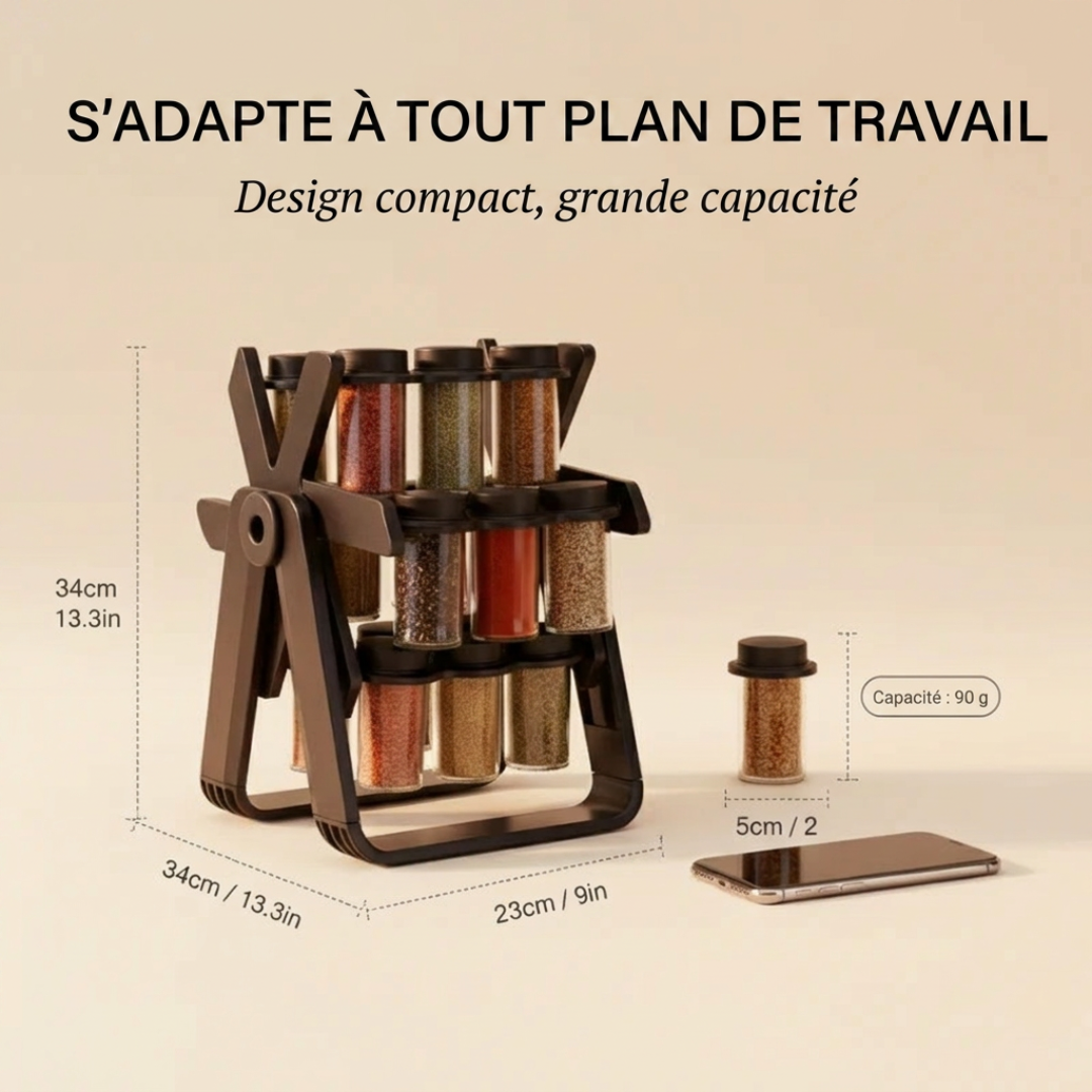 Dernier Jour -50% | SpiceGo™ Étagère à épices rotative avec 18 bocaux en verre