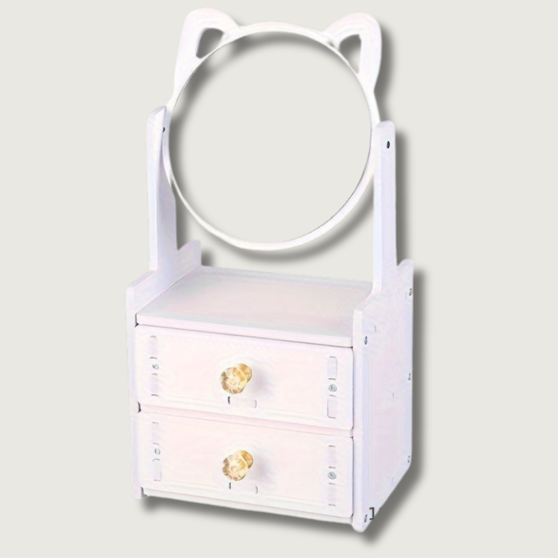 Miroir de Maquillage avec Rangement | Design Mignon et Pratique à Oreilles de Chat