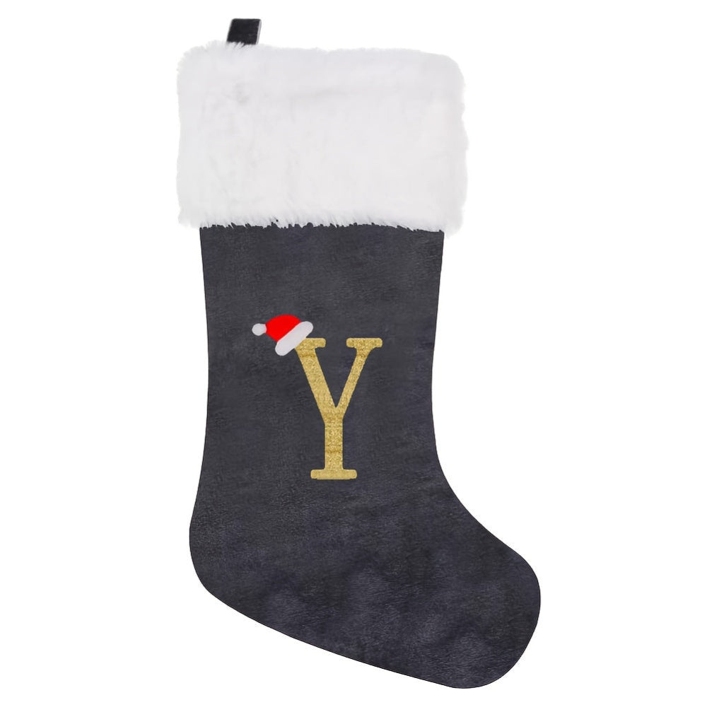 Chaussette de Noël Personnalisée en Velours | Élégante Décoration de Fête avec Monogramme