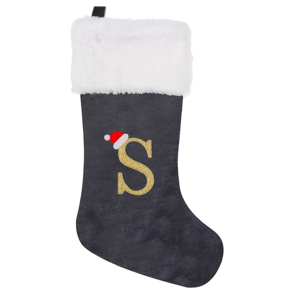Chaussette de Noël Personnalisée en Velours | Élégante Décoration de Fête avec Monogramme