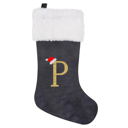 Chaussette de Noël Personnalisée en Velours | Élégante Décoration de Fête avec Monogramme