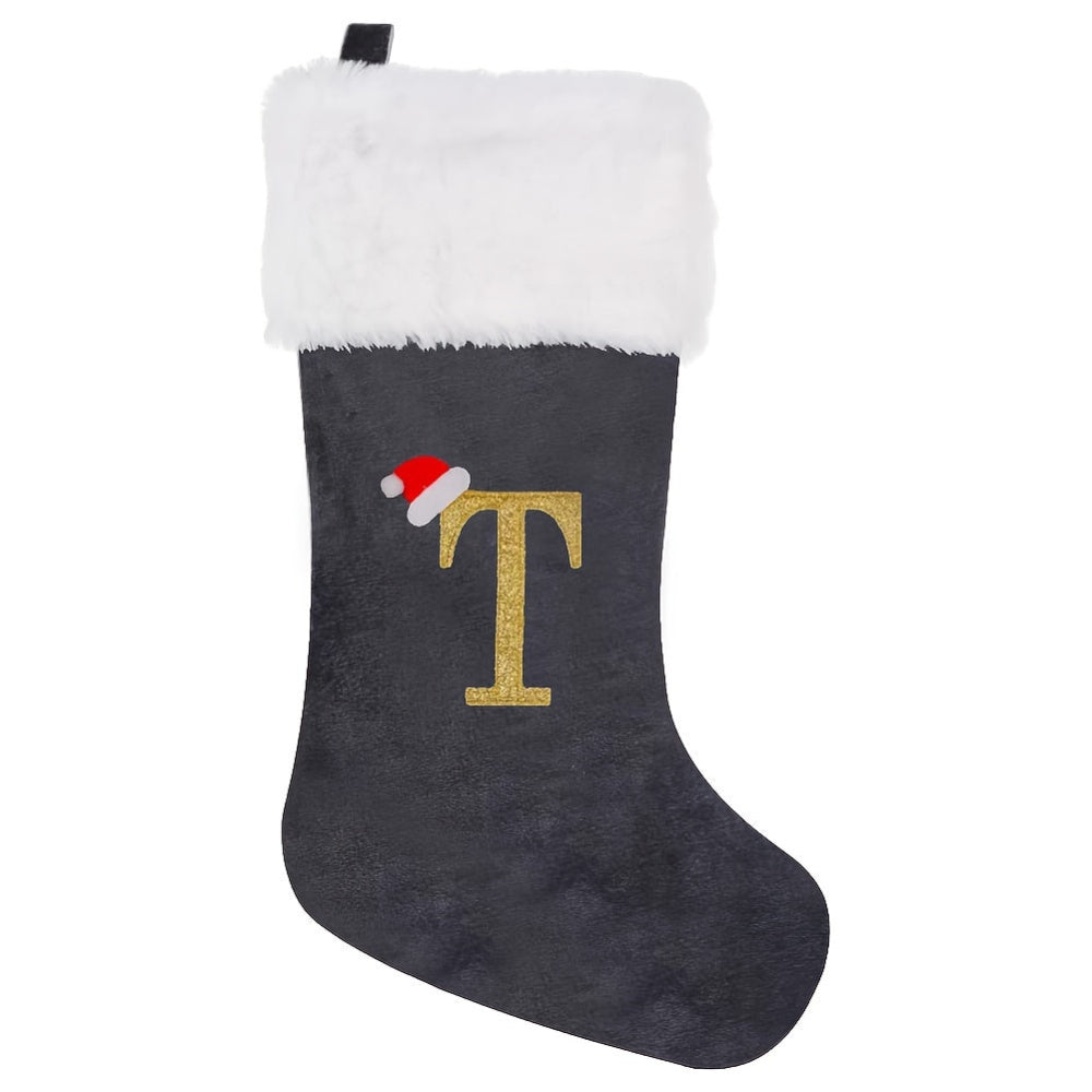 Chaussette de Noël Personnalisée en Velours | Élégante Décoration de Fête avec Monogramme