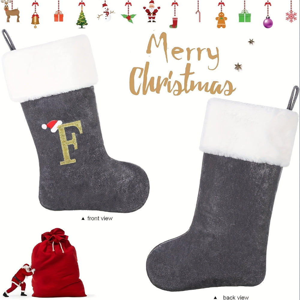 Chaussette de Noël Personnalisée en Velours | Élégante Décoration de Fête avec Monogramme