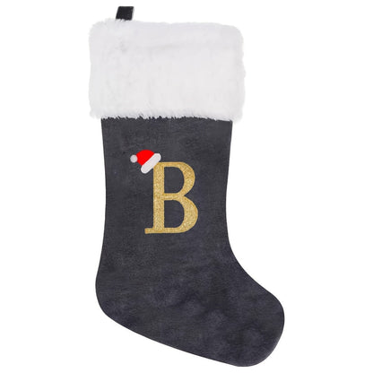 Chaussette de Noël Personnalisée en Velours | Élégante Décoration de Fête avec Monogramme