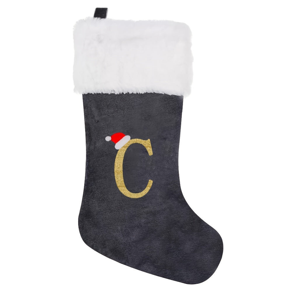 Chaussette de Noël Personnalisée en Velours | Élégante Décoration de Fête avec Monogramme