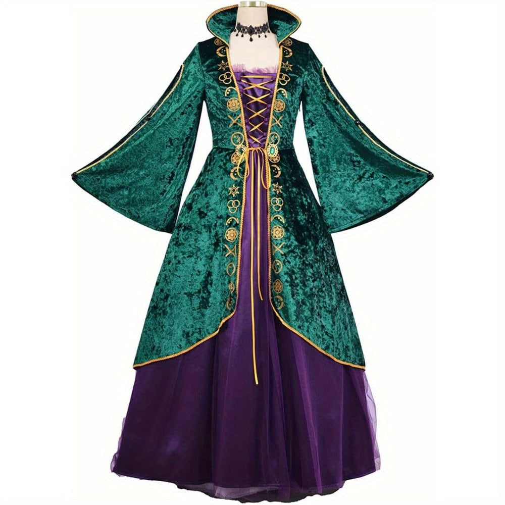 Robe de Sorcière en Velours | Maxi à Manches Longues et Lacets