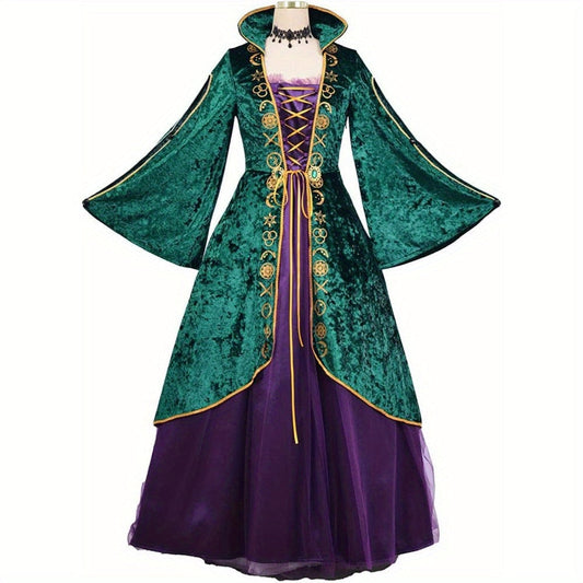 Robe de Sorcière en Velours | Maxi à Manches Longues et Lacets