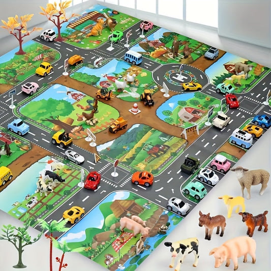 Tapis de Jeu Interactif pour Enfants | Thèmes de Ferme et Circulation Colorés