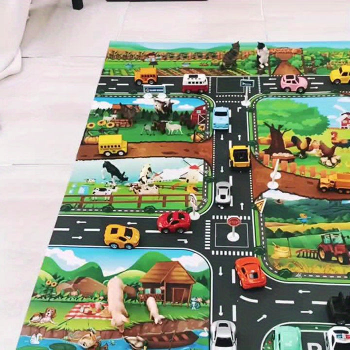 Tapis de Jeu Interactif pour Enfants | Thèmes de Ferme et Circulation Colorés