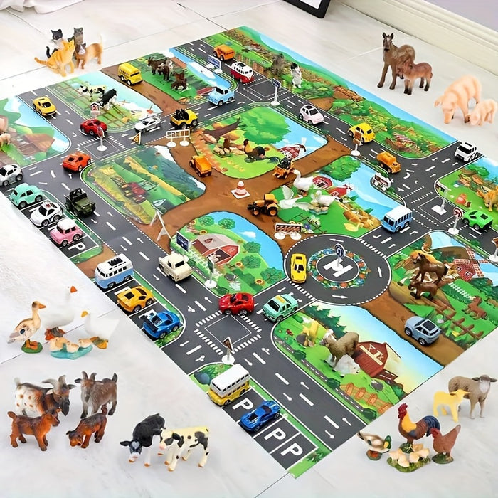 Tapis de Jeu Interactif pour Enfants | Thèmes de Ferme et Circulation Colorés