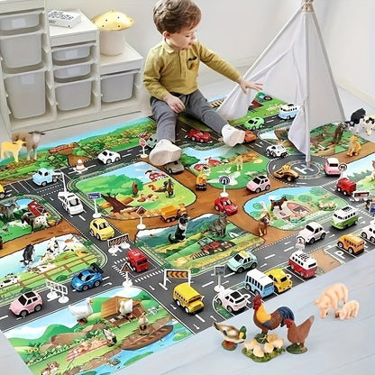 Tapis de Jeu Interactif pour Enfants | Thèmes de Ferme et Circulation Colorés
