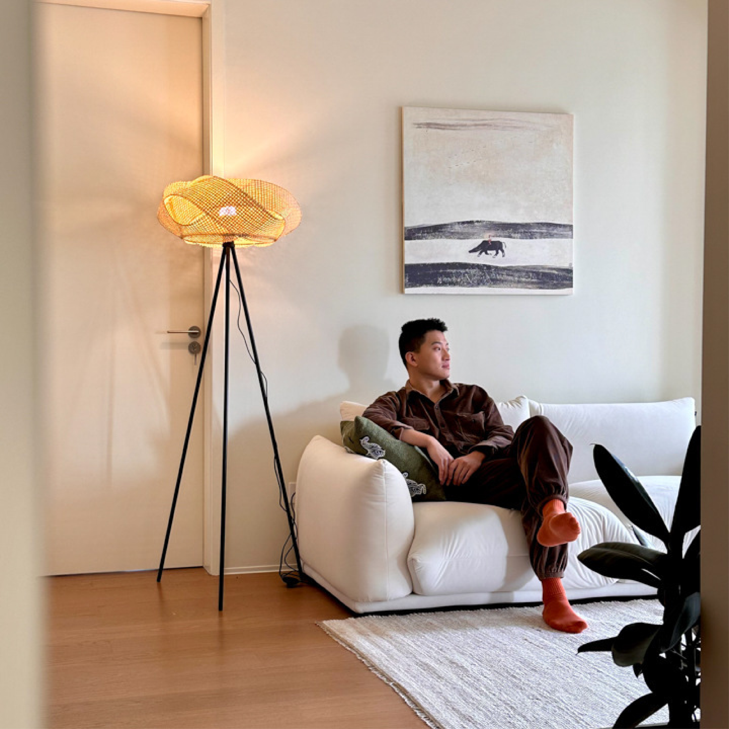 Lampe de Sol en Bambou | Design Contemporain et Éclairage Doux